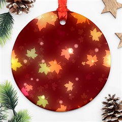 Leaf Leaves Bokeh Background Round Ornament (two Sides) by Mariart