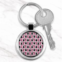 Waitress Uniform Dresses Nerdy Glasses Pattern Pink Key Chains (round)  by snowwhitegirl