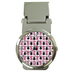 Waitress Uniform Dresses Nerdy Glasses Pattern Pink Money Clip Watches by snowwhitegirl