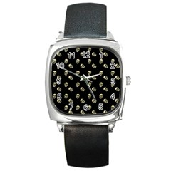 Skull Black Pattern Square Metal Watch by snowwhitegirl