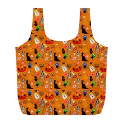 Halloween Treats Pattern Orange Full Print Recycle Bag (l) by snowwhitegirl