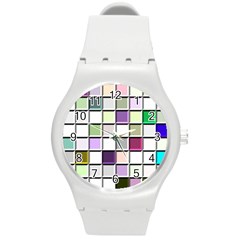 Color Tiles Abstract Mosaic Background Round Plastic Sport Watch (m) by Sudhe