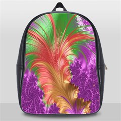 Fractal Purple Green Orange Yellow School Bag (xl) by Sudhe