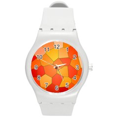 Background Pattern Of Orange Mosaic Round Plastic Sport Watch (m) by Sudhe