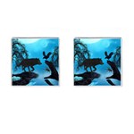 Awesome Black Wolf With Crow And Spider Cufflinks (Square) Front(Pair)