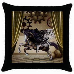 Awesome Steampunk Unicorn With Wings Throw Pillow Case (black) by FantasyWorld7