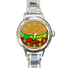 Hamburger Cheeseburger Fast Food Round Italian Charm Watch by Sudhe