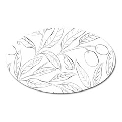 Organic Olive Leaves Pattern Hand Drawn Black And White Oval Magnet by genx