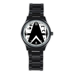 Black And White Geometric Design Stainless Steel Round Watch by yoursparklingshop