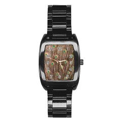 Peacock Feather Bird Exhibition Stainless Steel Barrel Watch by Pakrebo