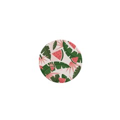 Tropical Watermelon Leaves Pink And Green Jungle Leaves Retro Hawaiian Style 1  Mini Buttons by genx