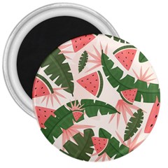 Tropical Watermelon Leaves Pink And Green Jungle Leaves Retro Hawaiian Style 3  Magnets by genx