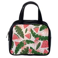 Tropical Watermelon Leaves Pink And Green Jungle Leaves Retro Hawaiian Style Classic Handbag (one Side) by genx