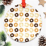 Donuts Pattern With Bites bright pastel blue and brown Cropped Sweatshirt Round Ornament (Two Sides) Front