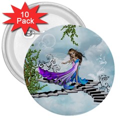 Cute Fairy Dancing On A Piano 3  Buttons (10 Pack)  by FantasyWorld7