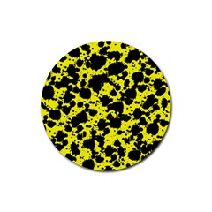 Black And Yellow Leopard Style Paint Splash Funny Pattern  Rubber Round Coaster (4 Pack)  by yoursparklingshop