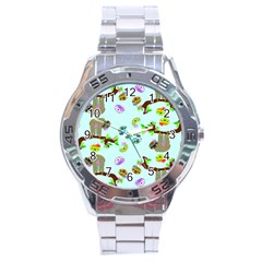 Sloth Aqua Blue Cute Cartoon Tile Green Stainless Steel Analogue Watch by HermanTelo