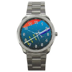 Rocket Spaceship Space Galaxy Sport Metal Watch by HermanTelo