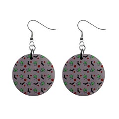 Halloween Witch Pattern Grey Mini Button Earrings by snowwhitegirl