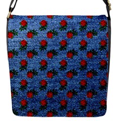 Blue Denim And Roses Flap Closure Messenger Bag (s) by snowwhitegirl