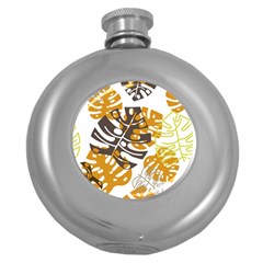 Pattern Leaves Round Hip Flask (5 Oz) by HermanTelo