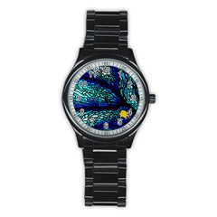 Sea Coral Stained Glass Stainless Steel Round Watch by HermanTelo