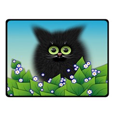 Kitten Black Furry Illustration Fleece Blanket (small)