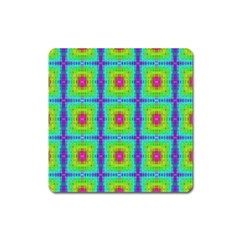 Groovy Yellow Pink Purple Square Pattern Square Magnet by BrightVibesDesign