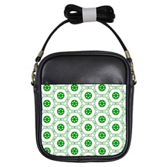 White Background Green Shapes Girls Sling Bag by Nexatart