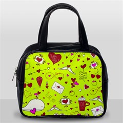 Valentin s Day Love Hearts Pattern Red Pink Green Classic Handbag (one Side) by EDDArt