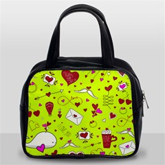 Valentin s Day Love Hearts Pattern Red Pink Green Classic Handbag (two Sides) by EDDArt