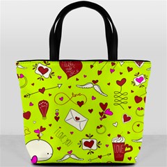 Valentin s Day Love Hearts Pattern Red Pink Green Bucket Bag by EDDArt