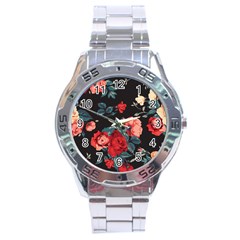 Vintage Roses Vector Seamless Pattern 02 Stainless Steel Analogue Watch by Sobalvarro