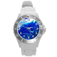 Paint Acrylic Paint Art Painting Blue Round Plastic Sport Watch (l) by Pakrebo