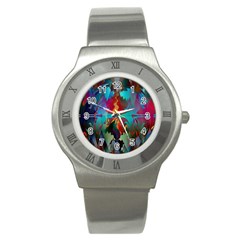 Background Sci Fi Fantasy Colorful Stainless Steel Watch by Pakrebo