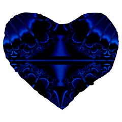 Art Fractal Artwork Creative Blue Black Large 19  Premium Heart Shape Cushions