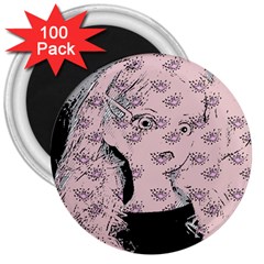 Wide Eyed Girl Pink 3  Magnets (100 Pack) by snowwhitegirl