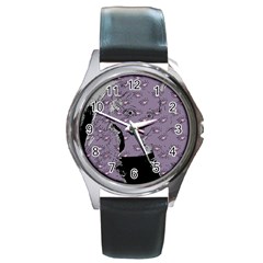 Wide Eyed Girl Grey Lilac Round Metal Watch by snowwhitegirl