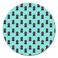 Nerdy 60s  Girl Pattern Aqua Magnet 5  (round) by snowwhitegirl