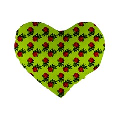 Red Roses Lime Green Standard 16  Premium Heart Shape Cushions by snowwhitegirl