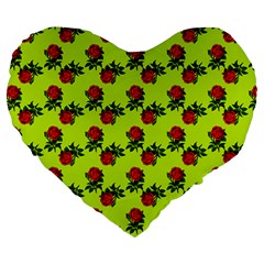 Red Roses Lime Green Large 19  Premium Heart Shape Cushions by snowwhitegirl