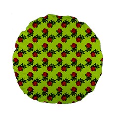 Red Roses Lime Green Standard 15  Premium Flano Round Cushions by snowwhitegirl