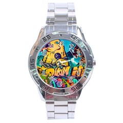 Graffiti Street Art Mountains Wall Stainless Steel Analogue Watch by Simbadda