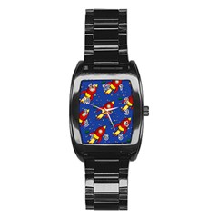 Space Rocket Pattern Stainless Steel Barrel Watch by Vaneshart