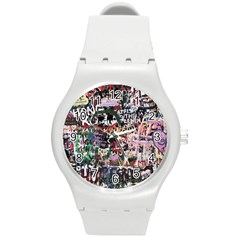 Graffiti Wall Background Round Plastic Sport Watch (m) by Vaneshart