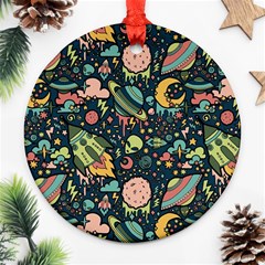 Texture Patterns Aliens Rockets Space Ornament (round) by Vaneshart