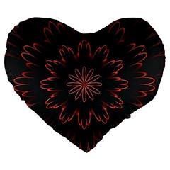 Abstract Glowing Flower Petal Pattern Red Circle Art Illustration Design Symmetry Digital Fantasy Large 19  Premium Heart Shape Cushions by Vaneshart