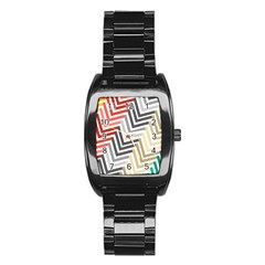 Abstract Colorful Geometric Pattern Stainless Steel Barrel Watch by Vaneshart