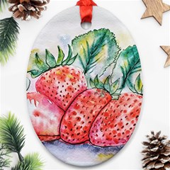 Strawberry Watercolor Figure Oval Ornament (two Sides) by Wegoenart