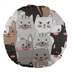 Hand Draw Cats Seamless Pattern Large 18  Premium Round Cushions by Vaneshart